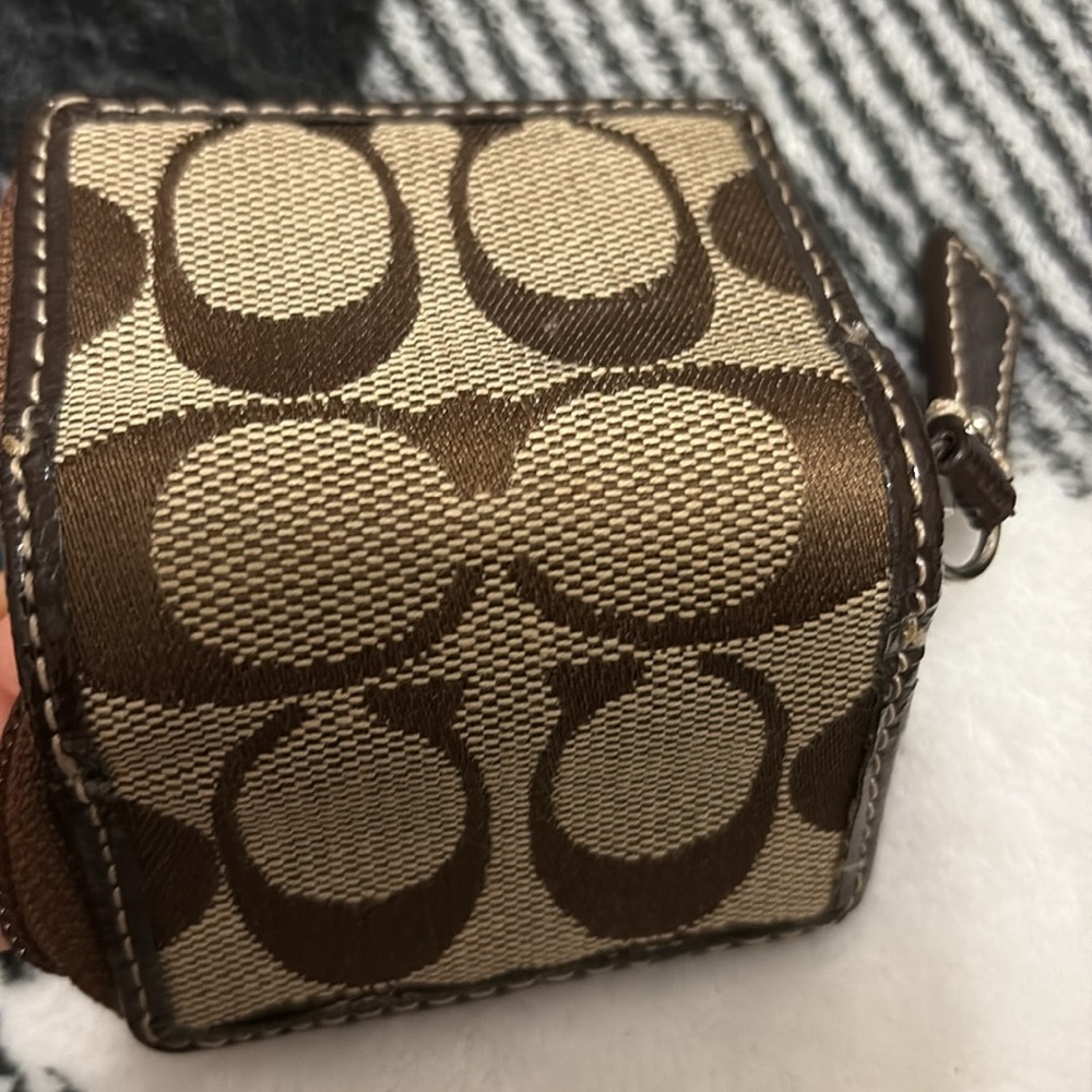 Coach Contact Lens Case brown CC monogram logo brown mirror travel zip jewelry - Picture 5 of 7
